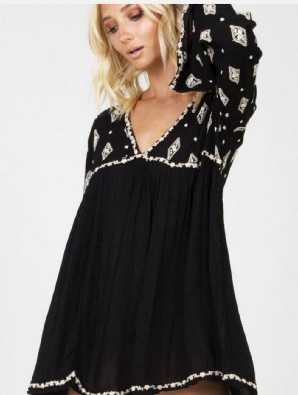 Free People Diamon Embroidered Black Tunic